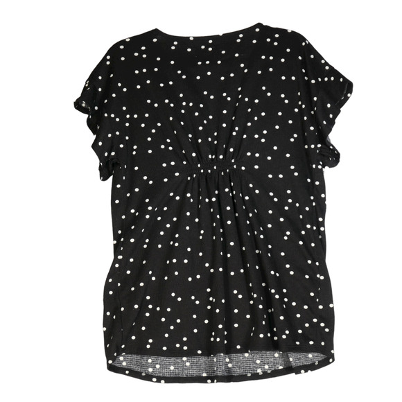 A Glow Black Polka Dot Maternity Blouse Medium Textured Top Ruched Front Back - Picture 5 of 9
